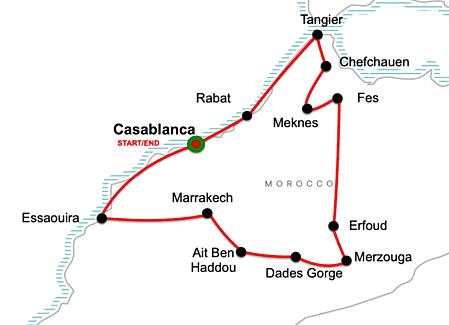 Majestic Morocco tour 14 days tour map
